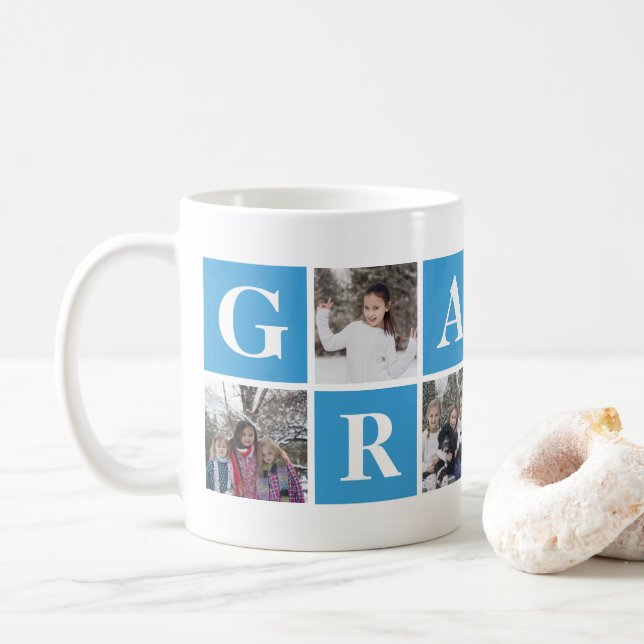 Cool Blue Photo Collage Grampa Mug (With Donut)