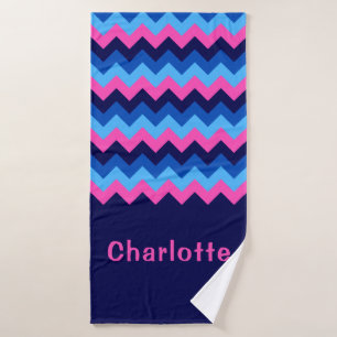 Cool Blue Pink Chevron Monogram Bath Towel