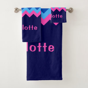 Cool Blue Pink Chevron Monogram Bath Towel Set