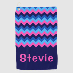 Cool Blue Pink Chevron Monogram Golf Towel