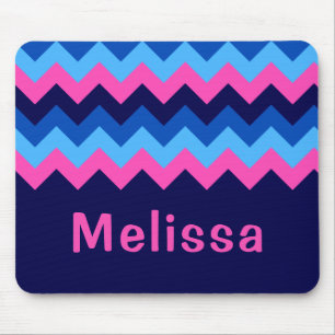Cool Blue Pink Chevron Monogram Mousepad