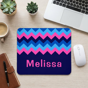 Cool Blue Pink Chevron Monogram Mousepad