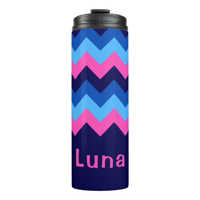 Cool Blue Pink Chevron Monogram Thermal Tumbler (Front)