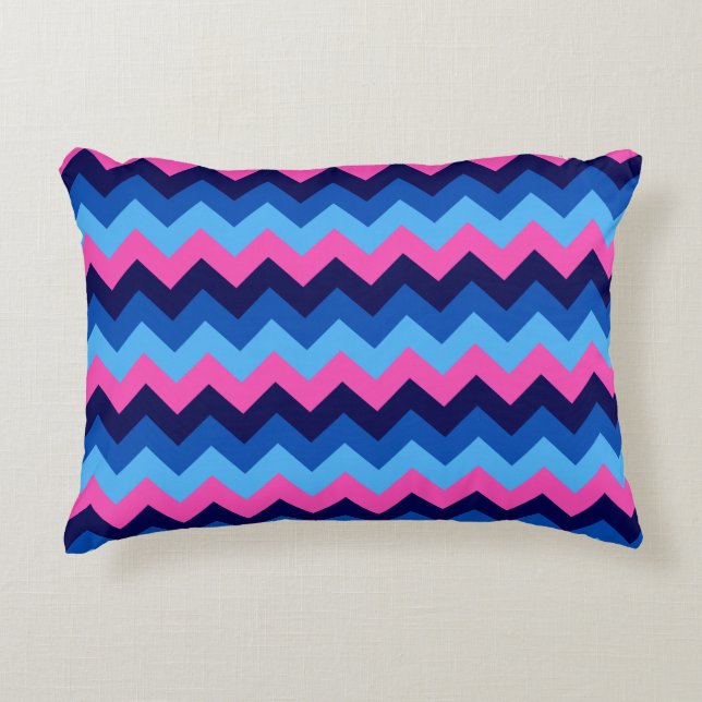 Cool Blue Pink Chevron Pattern Accent Pillow (Front)