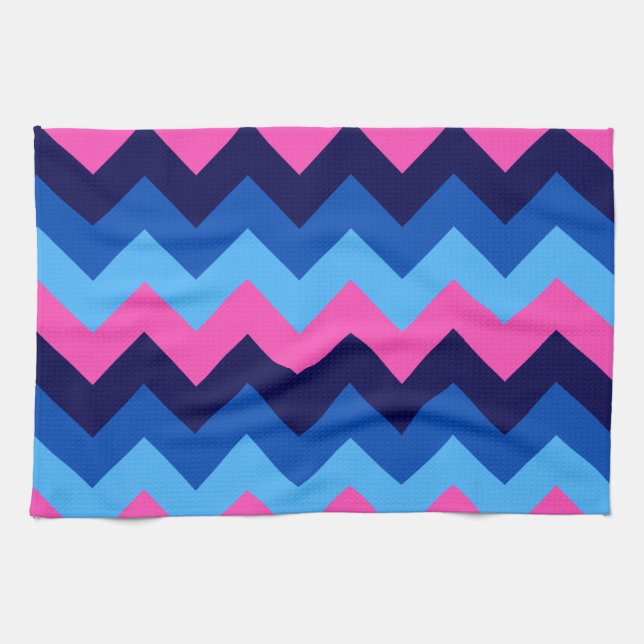 Cool Blue Pink Chevron Pattern Kitchen Towel (Horizontal)