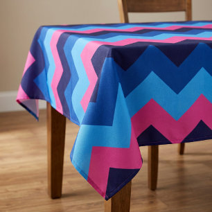 Cool Blue Pink Chevron Pattern Large Tablecloth