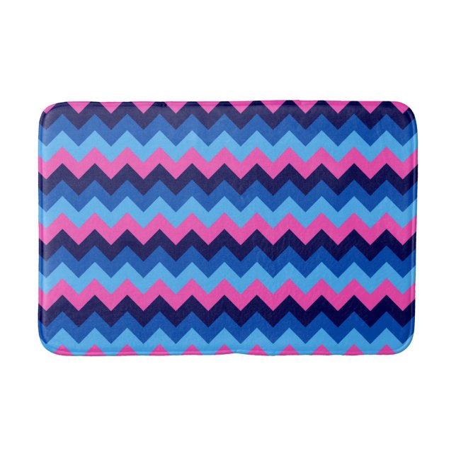 Cool Blue Pink Chevron Pattern Medium Bath Mat (Front)