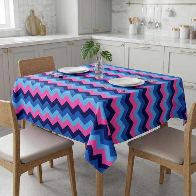 Cool Blue Pink Chevron Pattern Small Tablecloth (Cool Blue Pink Chevron Pattern Small Tablecloth covering a small table in a modern style kitchen.)