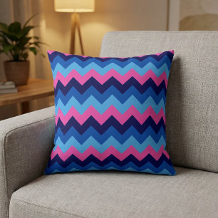 Cool Blue Pink Chevron Pattern Throw Pillow