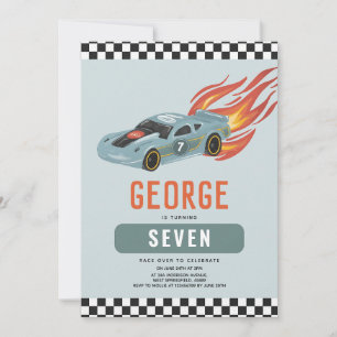 Cool Blue Racing Car 7th Birthday Invitation