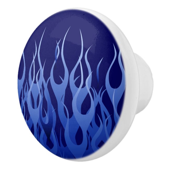 Cool Blue Racing Flames Ceramic Knob (Right)