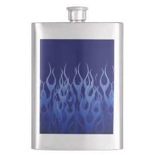 Cool Blue Racing Flames Hip Flask