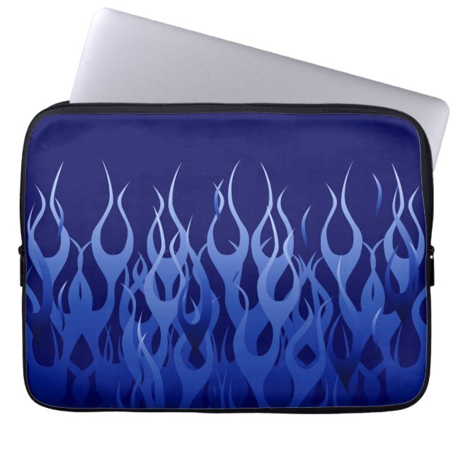 Cool Blue Racing Flames Pin Stripes Laptop Sleeve (Front)