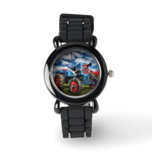 Cool Blue Red Antique Tractor Gifts for Farmers Watch