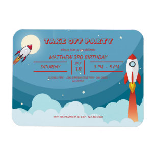 Cool Blue Red Space Ship Take Off Birthday Party   Magnet