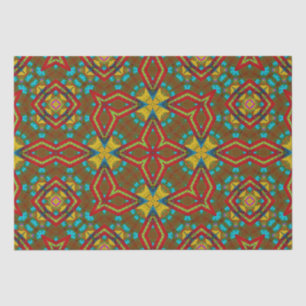 Cool Blue Red Yellow Retro Geometric Ethnic Tribal Tissue Paper