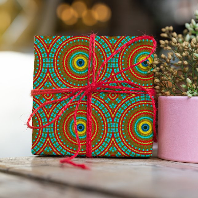 Cool Blue Red Yellow Retro Geometric Ethnic Tribal Wrapping Paper (Creator Uploaded)