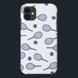 Cool Blue Retro Racquets Pattern Tennis Player    iPhone 11 Case<br><div class="desc">Classic Elegant Minimal Navy Blue Tennis Rackets Pattern For Him | Summer Pastel Tennis Court. Gift for tennis player, navy colour racquet tennis match on a white background. Personalised Gift for a tennis player. Trendy tennis players home decor. Trendy modern tennis player gifts. Cool retro modern gift for your school...</div>