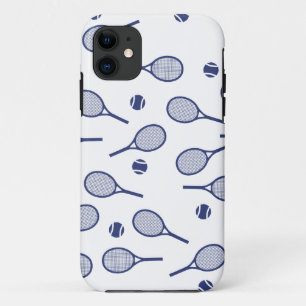 Cool Blue Retro Racquets Pattern Tennis Player    iPhone 11 Case