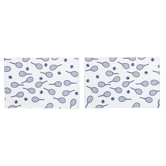 Cool Blue Retro Racquets Pattern Tennis Player   Pillowcase (Front-Set)