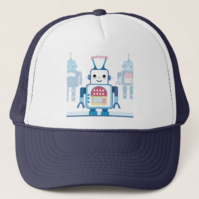 Cool Blue Robot Gifts Novelties Trucker Hat (Front)