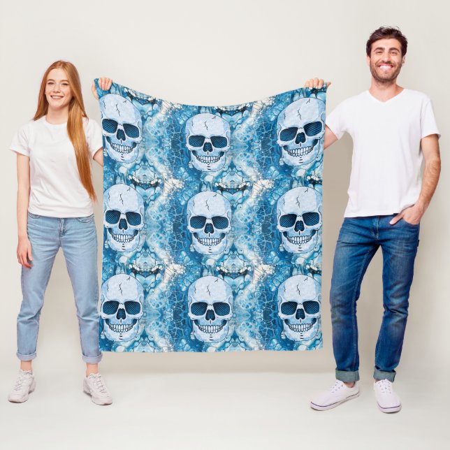 Cool Blue Skull Fleece Blanket (In Situ)
