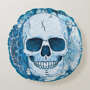 Cool Blue Skull Round Cushion