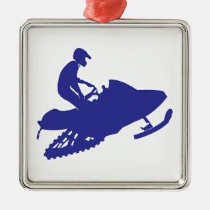 Cool Blue Snowmobiler Metal Ornament
