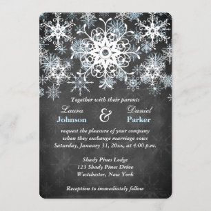 Cool Blue Snowy Chalkboard Style Wedding Invite