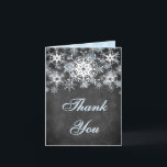 Cool Blue Snowy Chalkboard Wedding Thank You Card<br><div class="desc">This fstaged and trendy black and white chalkboard LOOK wedding thank you card has players of light blue and white snowflakes on it that matches the wedding invitation shown below. If there are any other matching items that you need,  please email your request to niteowlstudio@gmail.com.</div>