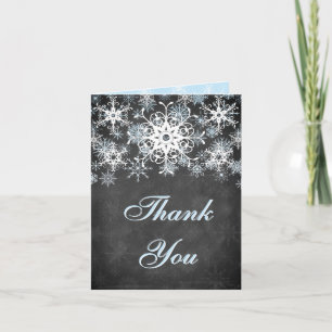 Cool Blue Snowy Chalkboard Wedding Thank You Card
