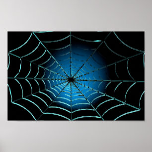 Cool Blue Spider Web Poster