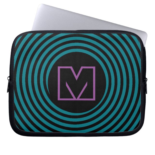 Cool Blue Spiral Vortex Monogram Laptop Sleeve (Front)