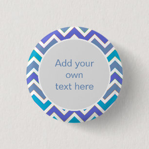 Cool Blue Sporty Chevron Pattern Custom Text 3 Cm Round Badge