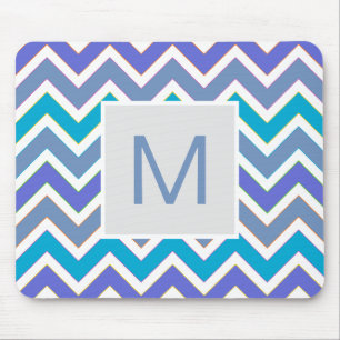 Cool Blue Sporty Chevron Pattern Monogram Mouse Pad