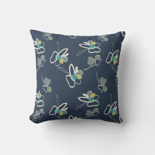 Cool Blue Spring Floral Pattern Cushion