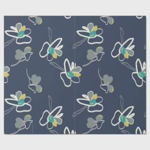 Cool Blue Spring Floral Pattern Wrapping Paper