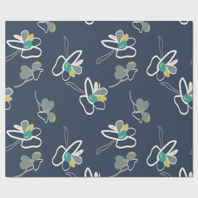 Cool Blue Spring Floral Pattern Wrapping Paper (Seam)