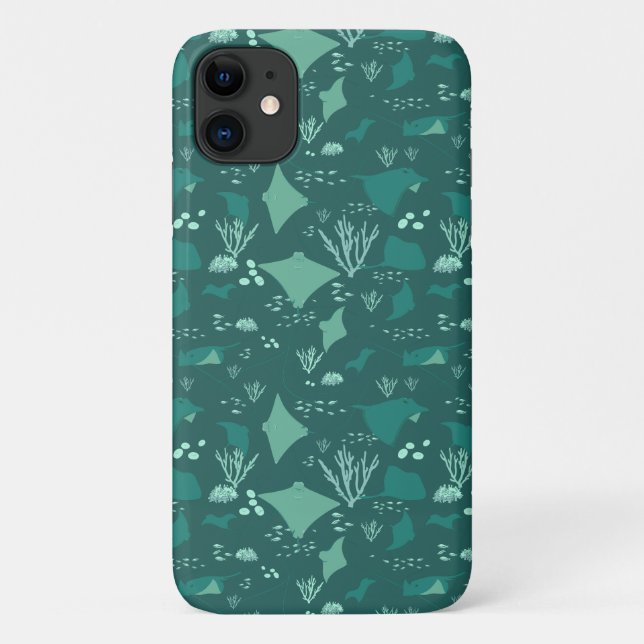 Cool Blue Sting Ray Marine Wildlife Patterned Case-Mate iPhone Case (Back)