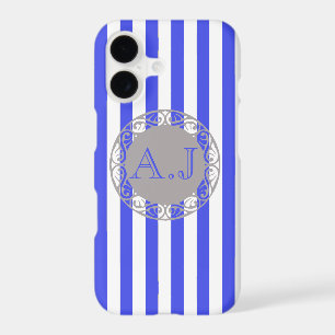 Cool Blue Stripe Pattern Monogram