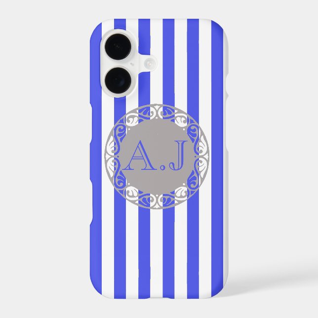 Cool Blue Stripe Pattern Monogram (Back)