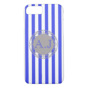 Cool Blue Stripe Pattern Monogram iPhone 8/7 Case