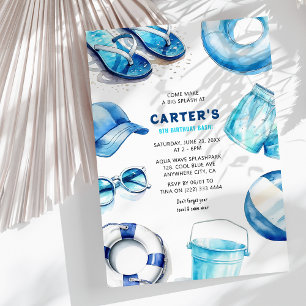 Cool Blue Summer Boys Birthday Invitation