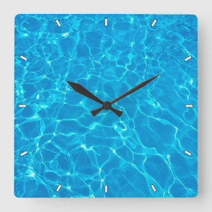 Cool Blue Swimming Pool Water Aquatic Square Wall Clock