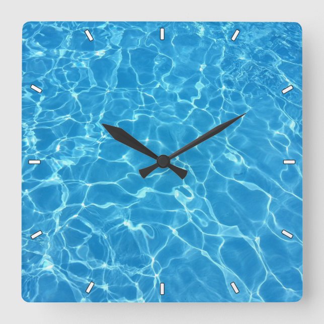Cool Blue Swimming Pool Water Aquatic Square Wall Clock (Front)