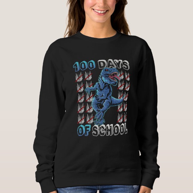 Cool Blue T Rex Roaring Through 100 Days Of School Sweatshirt (Front)