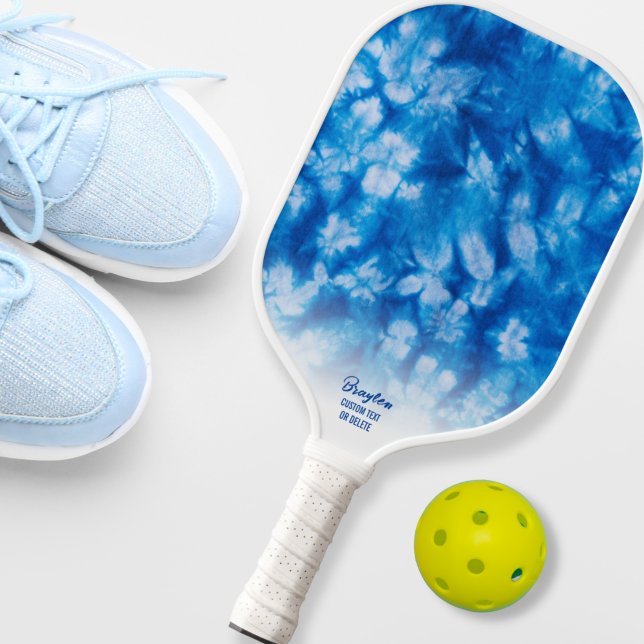Cool Blue TieDye Batik Pattern Custom Text Pickleball Paddle (Creator Uploaded)