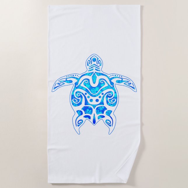Cool Blue Tribal Turtle Beach Towel (Front)