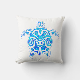 Cool Blue Tribal Turtle Cushion