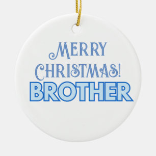 Cool Blue Typography Merry Christmas Brother Ceramic Ornament